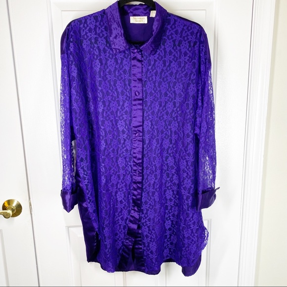 Victoria's Secret Other - Victoria’s Secret Vintage Gold Label Purple Sheer Lace Nightgown